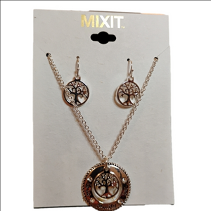Mixit Heritage Silvertone Tree of Life Necklace and Earring Set